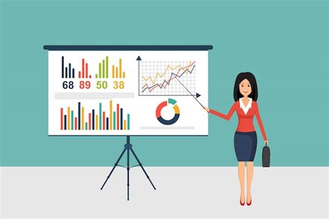 Businesswoman making presentation on presentation board. | Premium Vector