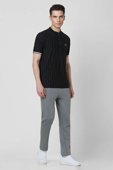 Buy Men Black Stripe Henley Neck T-shirt Online - 959495 | Van Heusen