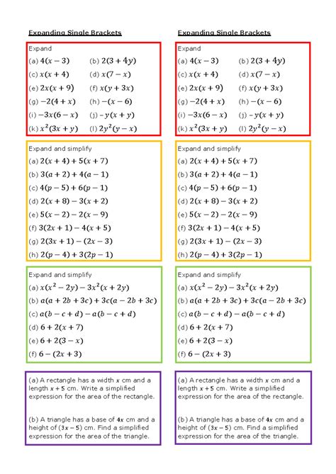 Expanding Single Brackets Practice Strips - Expanding Single Brackets ...