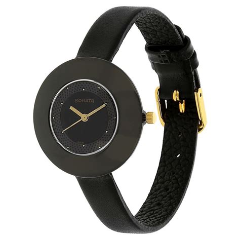 Sonata Quartz Analog Black Dial Leather Strap Watch for Women