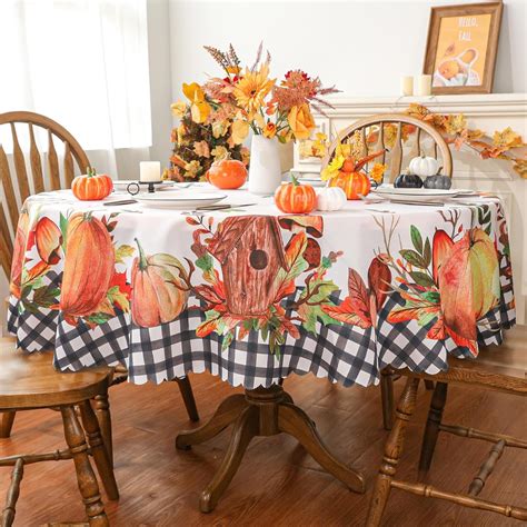 Fall Tablecloth 60 x 60 Inch Round, Fall Decorations for Home Buffalo ...