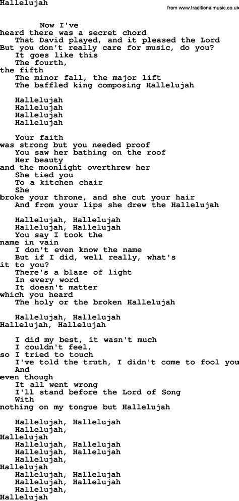 Printable Hallelujah Lyrics