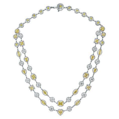 Incredible Multi Shape Yellow and White Diamond Gold Necklace For Sale ...