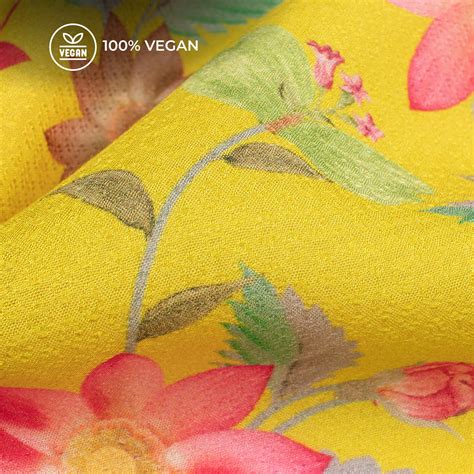 Lemon Yellow Floral Printed Sustainable Eucalyptus Fabric – Fabcurate