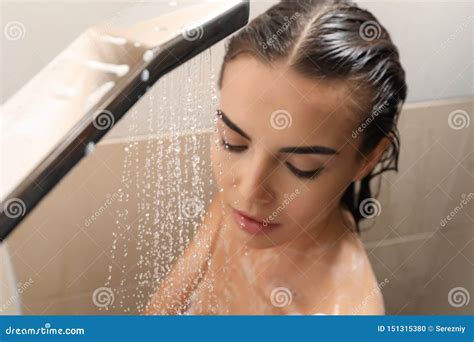 Beautiful Young Woman Taking Shower in Bathroom Stock Photo - Image of ...