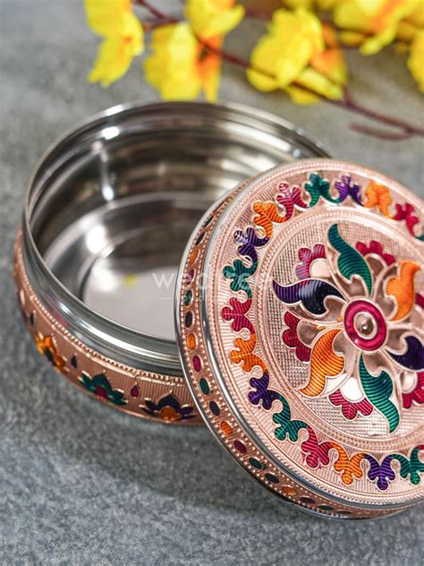 Copper Finished Meenakari Poori Box - WL3601 – Wedtree