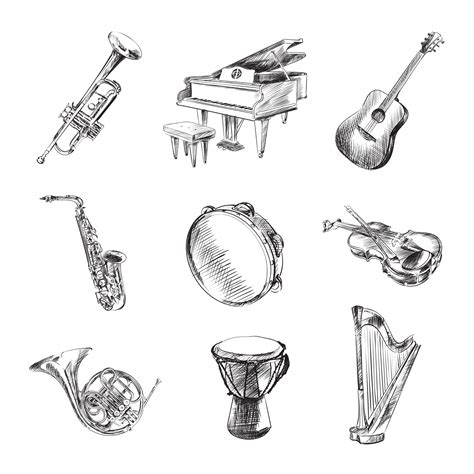 Image result for Music Instruments Black and White