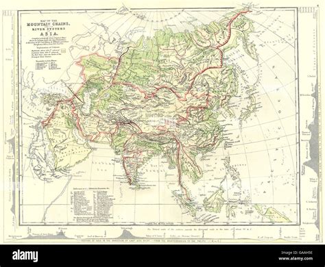 ASIA: Map of the Mountain Chains and the River systems of Asia, 1881 ...