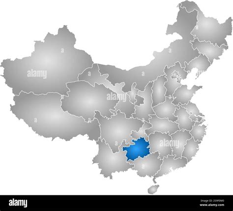 Map of China with the provinces, filled with a radial gradient, Guizhou is highlighted Stock ...