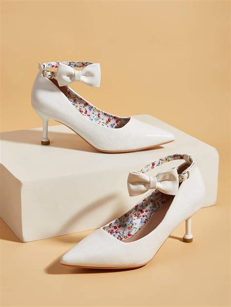 Bow Decor Point Toe Ankle Strap Pumps | SHEIN USA