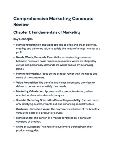 Comprehensive Review of Marketing Concepts and Strategies (MKT101) - Comprehensive Marketing ... - review of marketing science