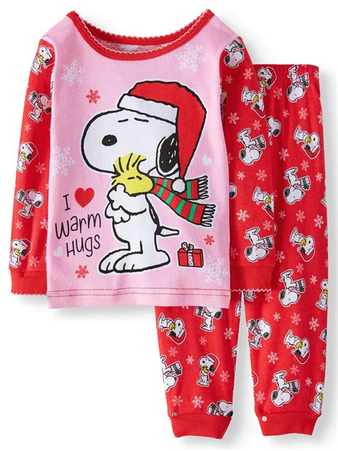 Snoopy Baby Girls' Christmas Long Sleeve Tight Fit Pajamas, 2-Piece Set ...