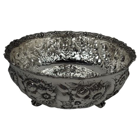Antique Tiffany Victorian Repousse Sterling Silver Bowl For Sale at 1stDibs