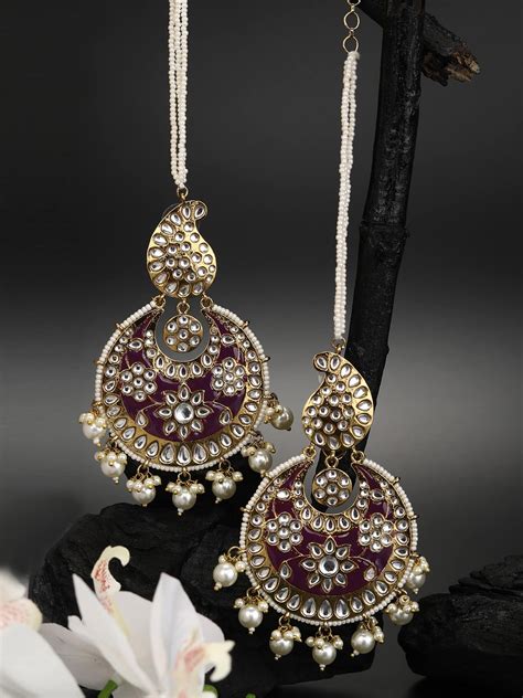 Husna-Maroon Kundan Beads Pearls Gold Plated Jhumka Earring – Priyaasi