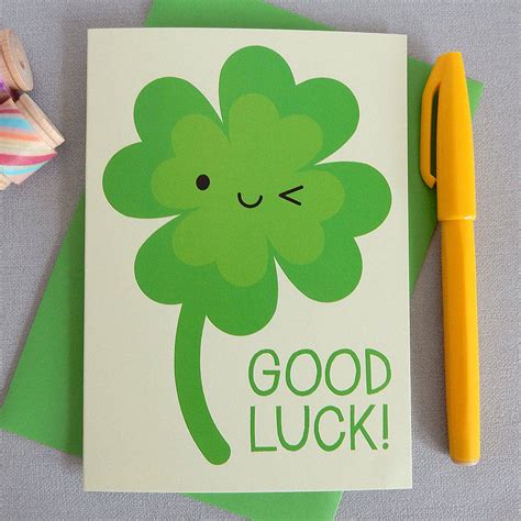 Kawaii Lucky Four Leaf Clover 'good Luck' Card By Asking For Trouble ...