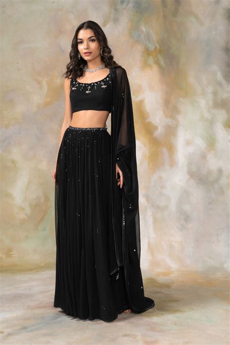 Black Crystal Embellished Lehenga Set – Pooja Peshoria