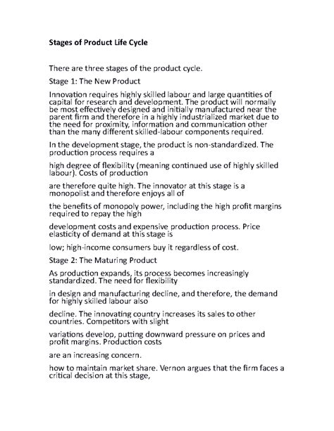 Stages of Product Life Cycle and Trade Implications - Stages of Product ...