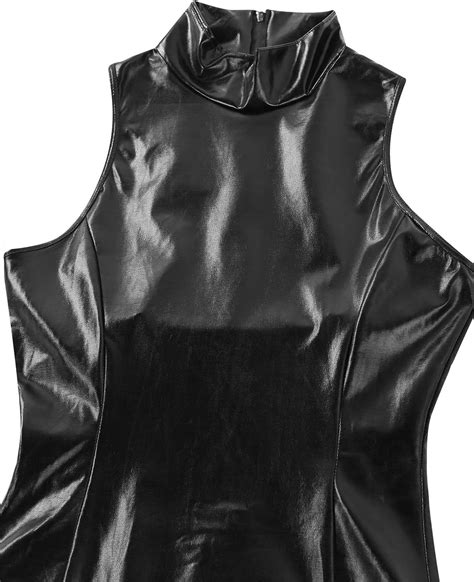 Buy ACSUSS Women's Wetlook Lingerie Mock Neck High Cut Thong Leotard ...