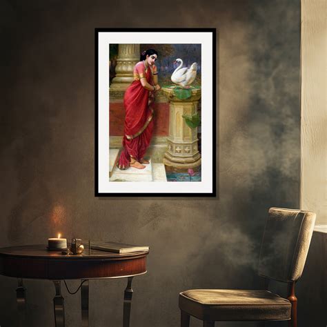 Raja Ravi Varma Artwork Painting - Ravi Varma-Princess Damayanthi talk ...