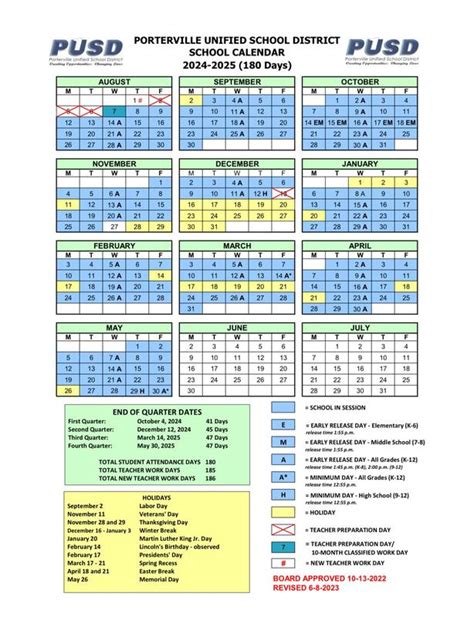 2024-2025 PUSD Calendar | Granite Hills High School