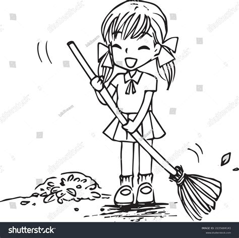 Girl Sweeping Floor Cartoon Doodle Kawaii Stock Vector (Royalty Free ...