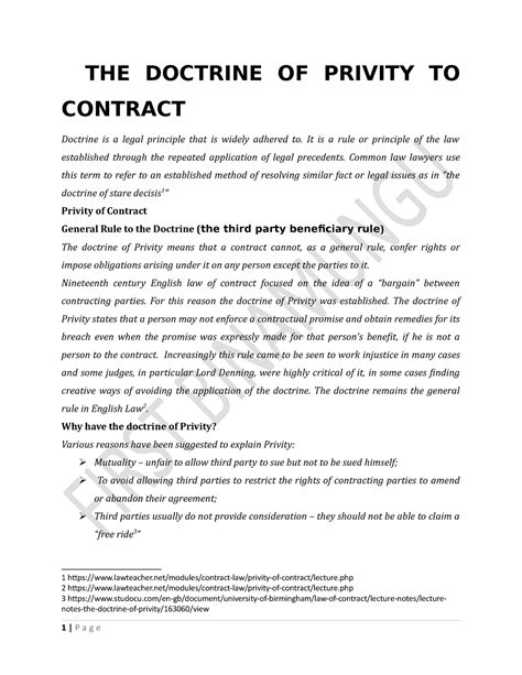 Privity TO Contract - THE DOCTRINE OF PRIVITY TO CONTRACT Doctrine is a ...