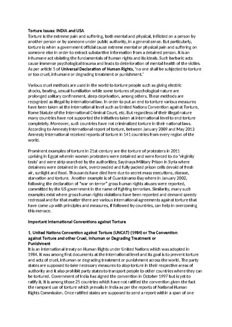 Torture Issues: A Comparative Study of the USA and India - Studocu