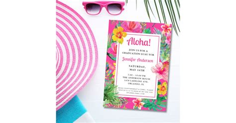 Aloha Tropical Graduation Luau Party Invitation | Zazzle