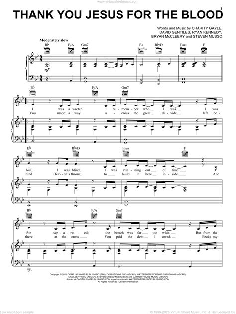 Thank You Jesus For The Blood sheet music for voice, piano or guitar