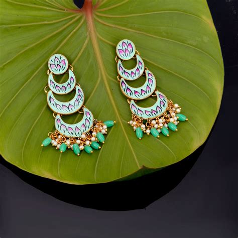Sukkhi Incrediable Pearl Gold Plated Meenakari Chandelier Earring for ...