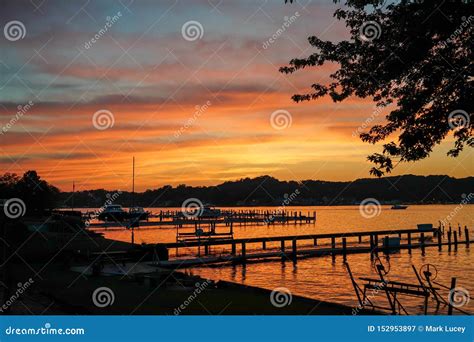 Sunset Over Lake Macatawa in Holland Michigan Stock Image - Image of ...