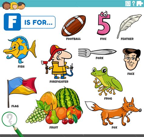 Ilustração De Desenho Animado Educacional De Personagens De Quadrinhos E Objetos Começando Com A ...