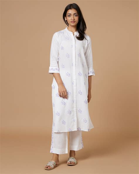White Linen Embroidered Kurta Set – Bombay Bloom