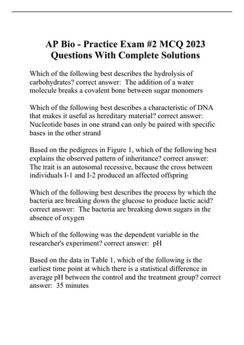 AP Bio - Practice Exam #2 MCQ 2023 Questions With Complete Solutions ...