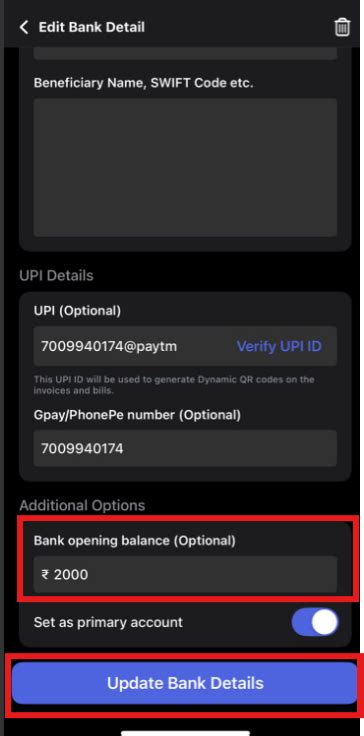 How to add opening balance for bank account in mobile? - IOS - Swipe