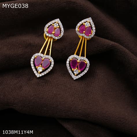 Mayro AD pink stone gold plated Earring for women - MYGE038