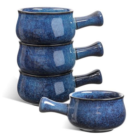 Blue French Onion Soup Bowls With Handles, 26 Ounce for Soup, Chili ...