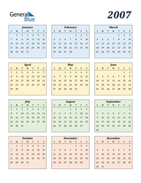 2007 Calendar (PDF, Word, Excel)