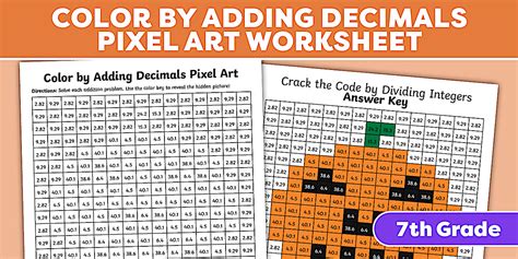 Seventh Grade Math Color by Adding Decimals Pumpkin Printable Pixel Art
