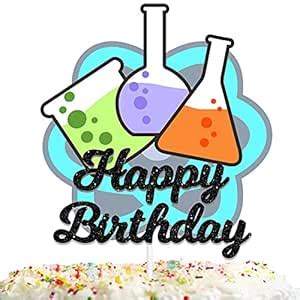 Chemistry Happy Birthday Cake Topper Science Theme Black Glitter Party ...