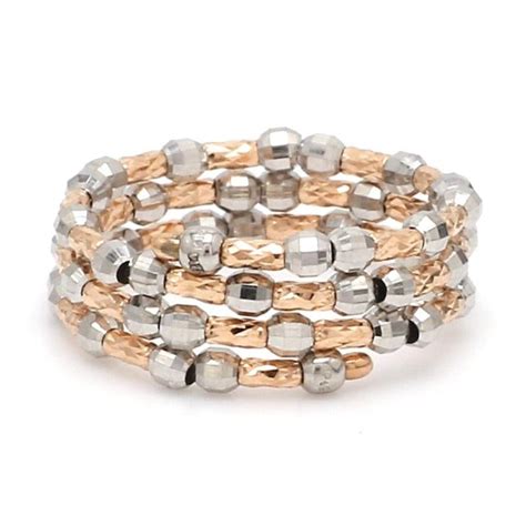 Dazzling Shiny 3-Row Flexible Platinum & Rose Gold Ring with Diamond C ...