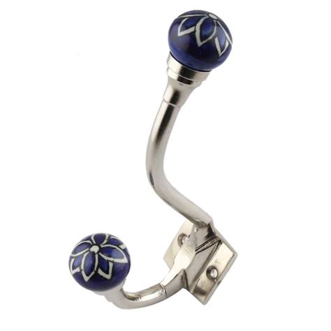 Navy Blue Floral Ceramic Iron Hooks