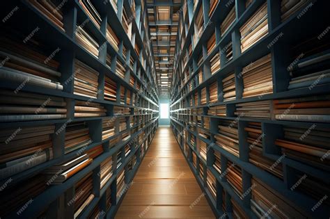 Premium Photo | Photo Library Bookshelf Depth Perception