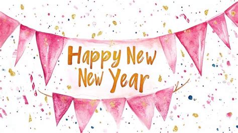 Happy new year banner with pink flags and gold confetti | Premium AI ...