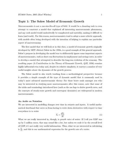 Solow model of economic growth - Topic 1: The Solow Model of Economic ...