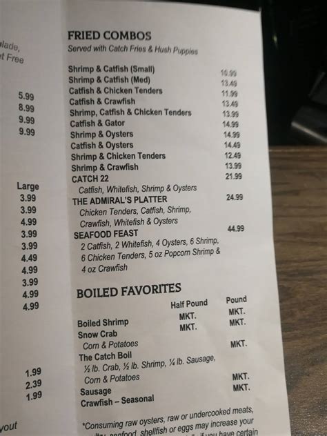 Menu at The Catch restaurant, Midwest City