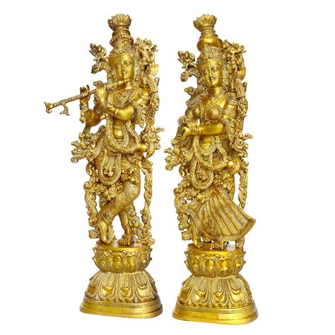 Brass Pair of Radha Krishna Idol Golden (Height 29 Inch) – AONA INDIA