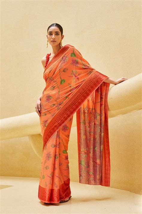 Buy Gorgeous Peach Satin Saree Online - Karagiri | Silk Saree