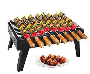 Wellberg Charcoal Grill Table Barbecue with 7 Skewers 1 Grill 1 Tong ...