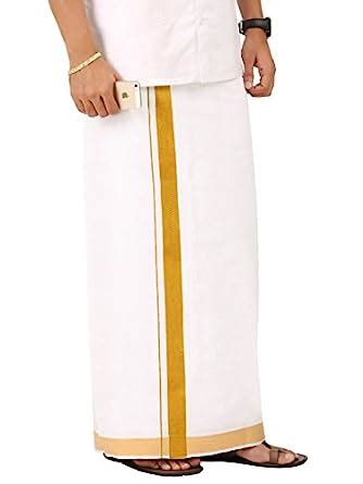 Buy PRAKASAM COTTON Mens Gold Jari Border 2 Inch Border Single Dhoti (1 ...